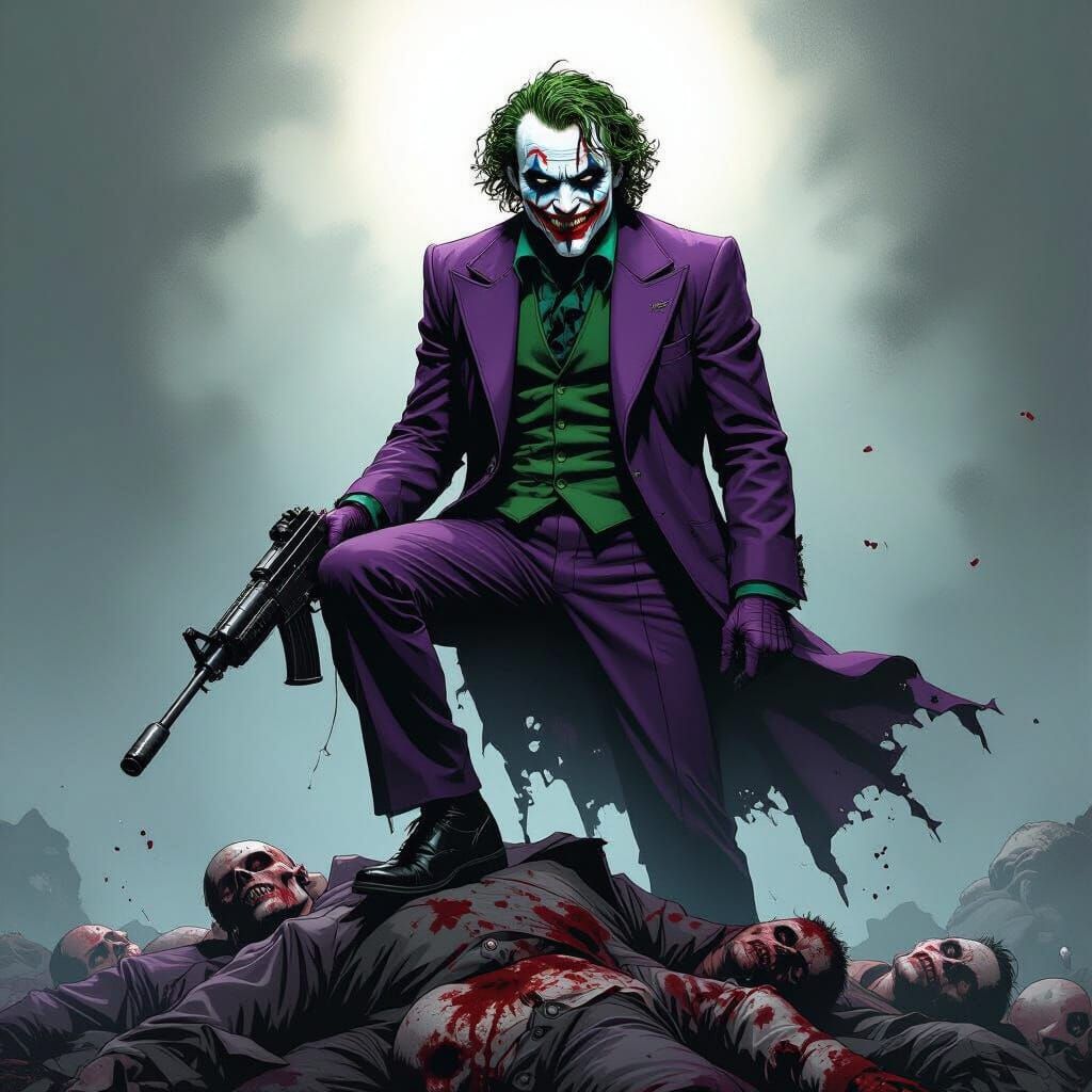 Gritty Joker with Machine Gun on Corpses