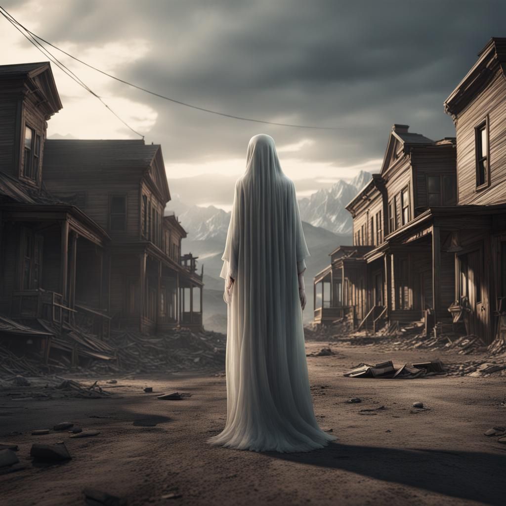 Ghostly Woman in Abandoned Town: Digital Matte Painting