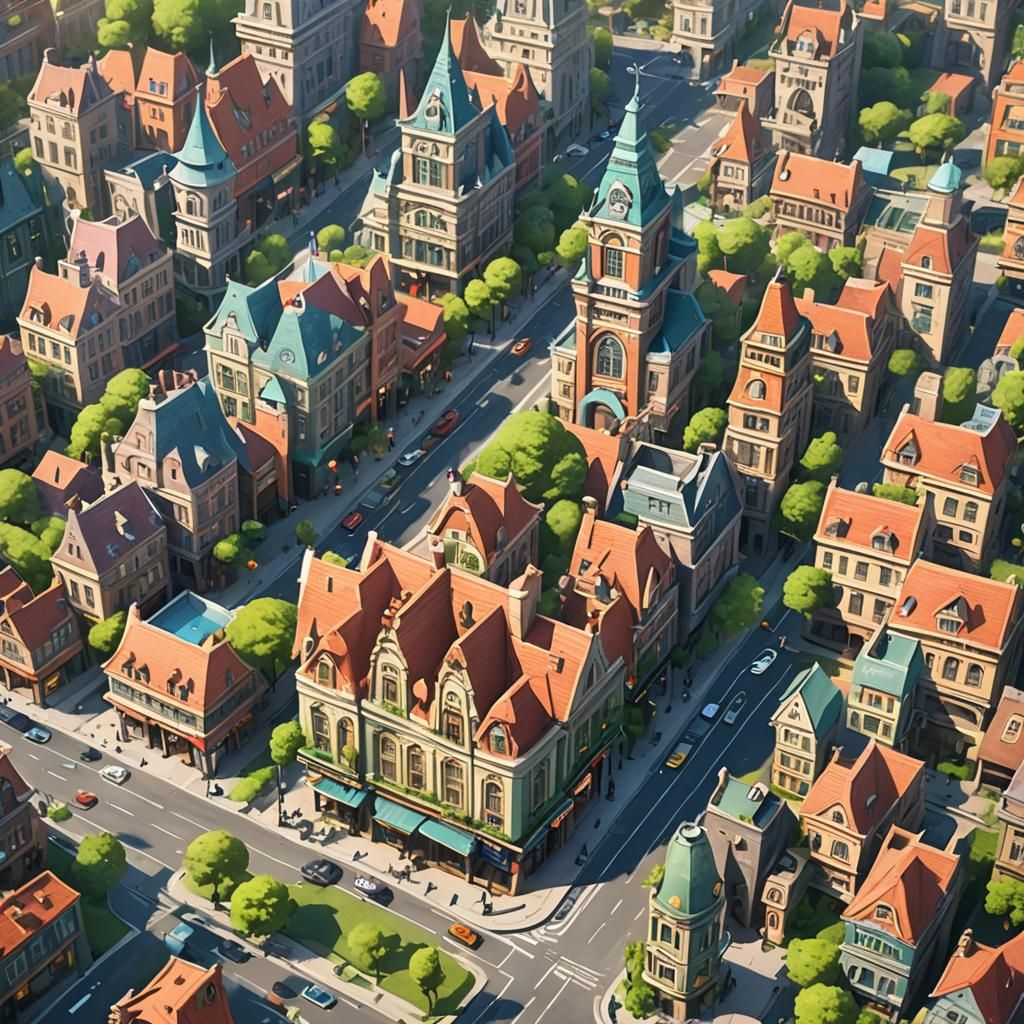 Cityscape with Animal Residents in Cartoon Style