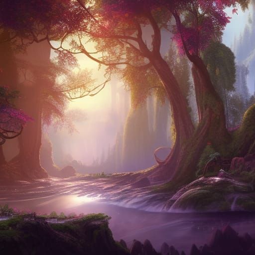 Elven City in Bright Forest: Detailed Matte Painting