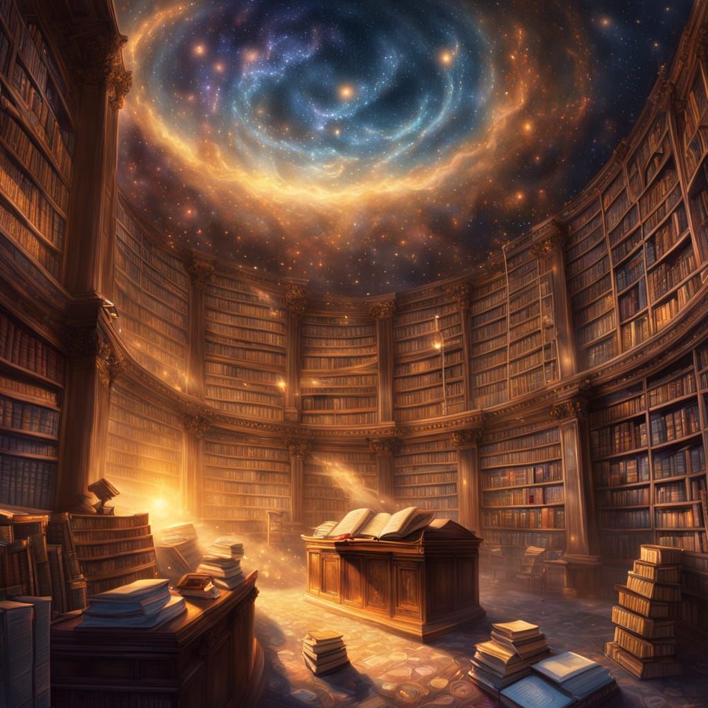 Ethereal Fantasy: Endless Library Spiraling to Sky