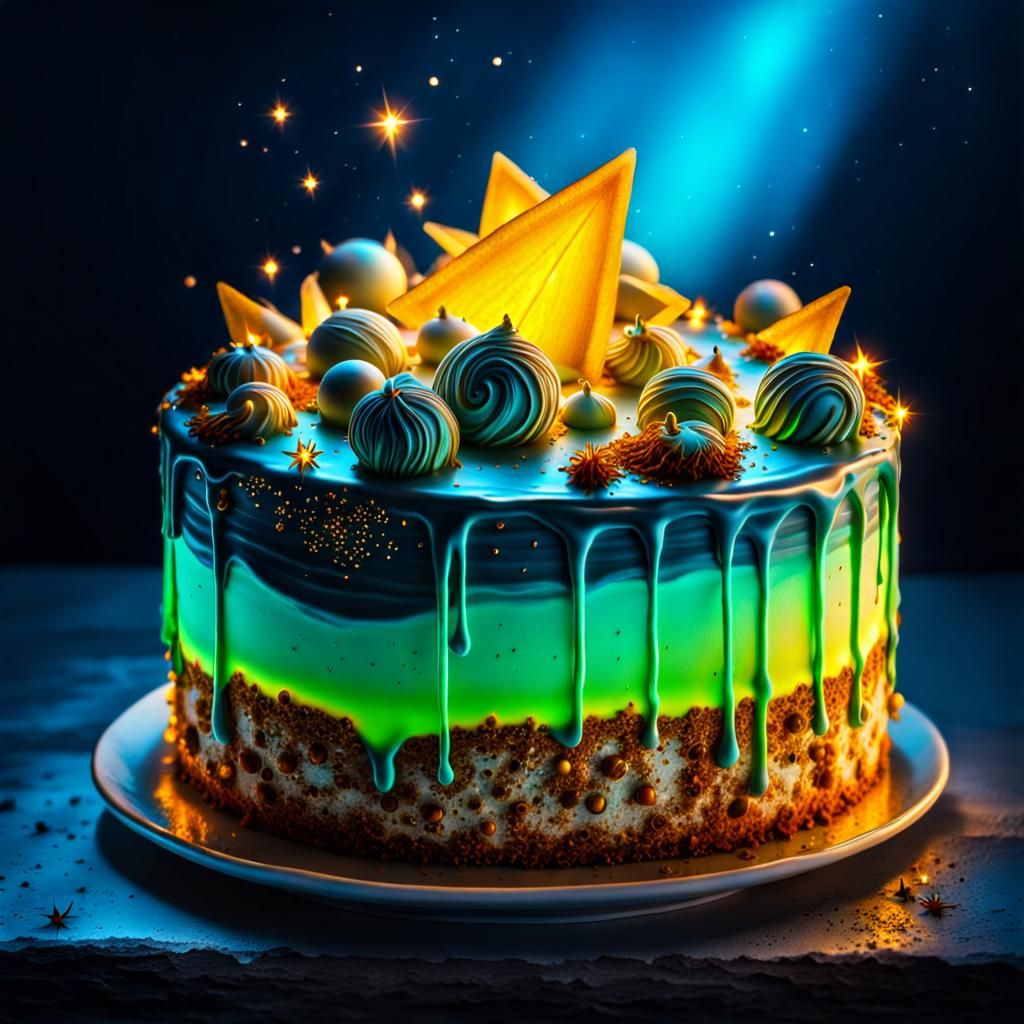 Futuristic Space Cake with Galactic Neon Lights