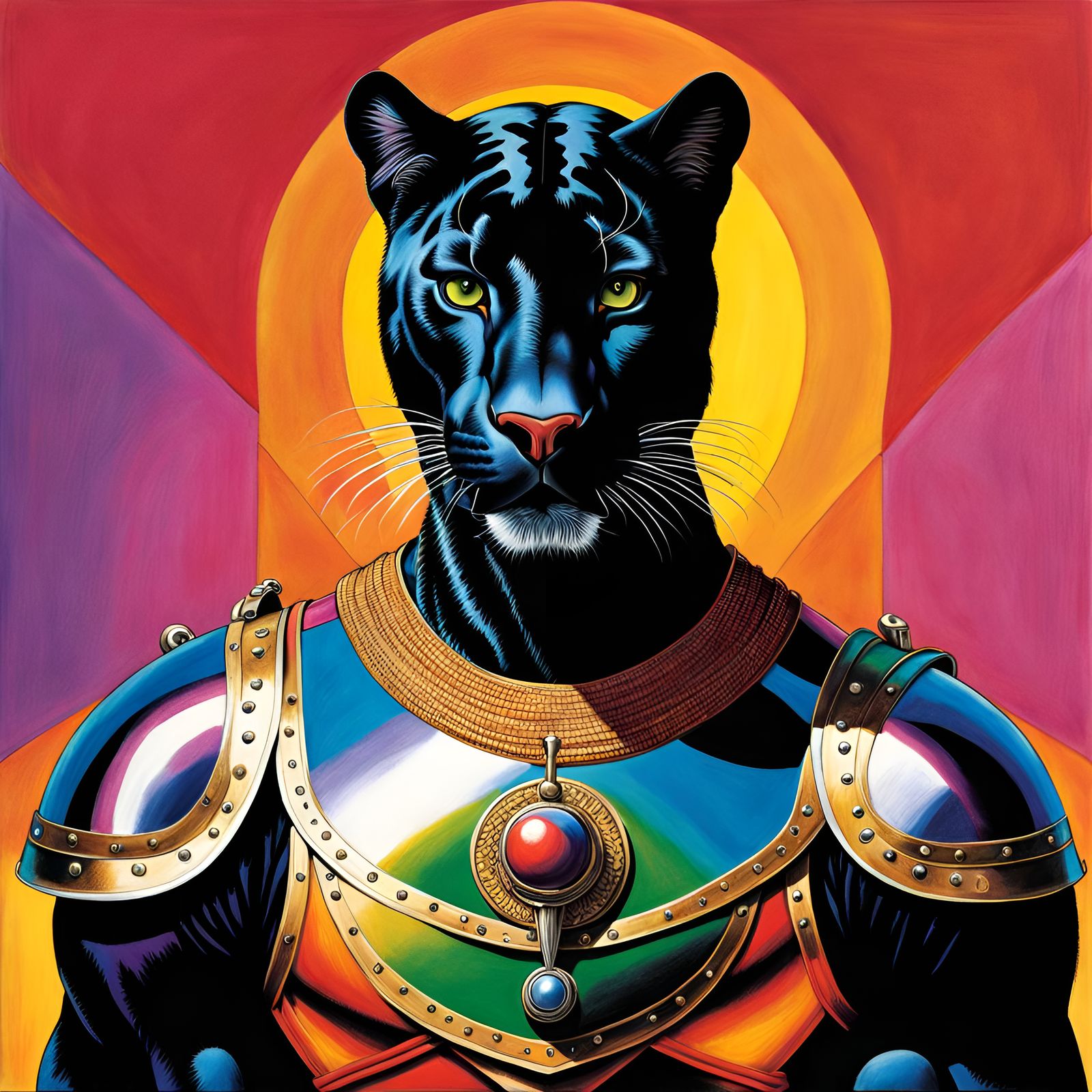 Panthera Warrior in Rainbow Armor, Colored Pencil Sketch