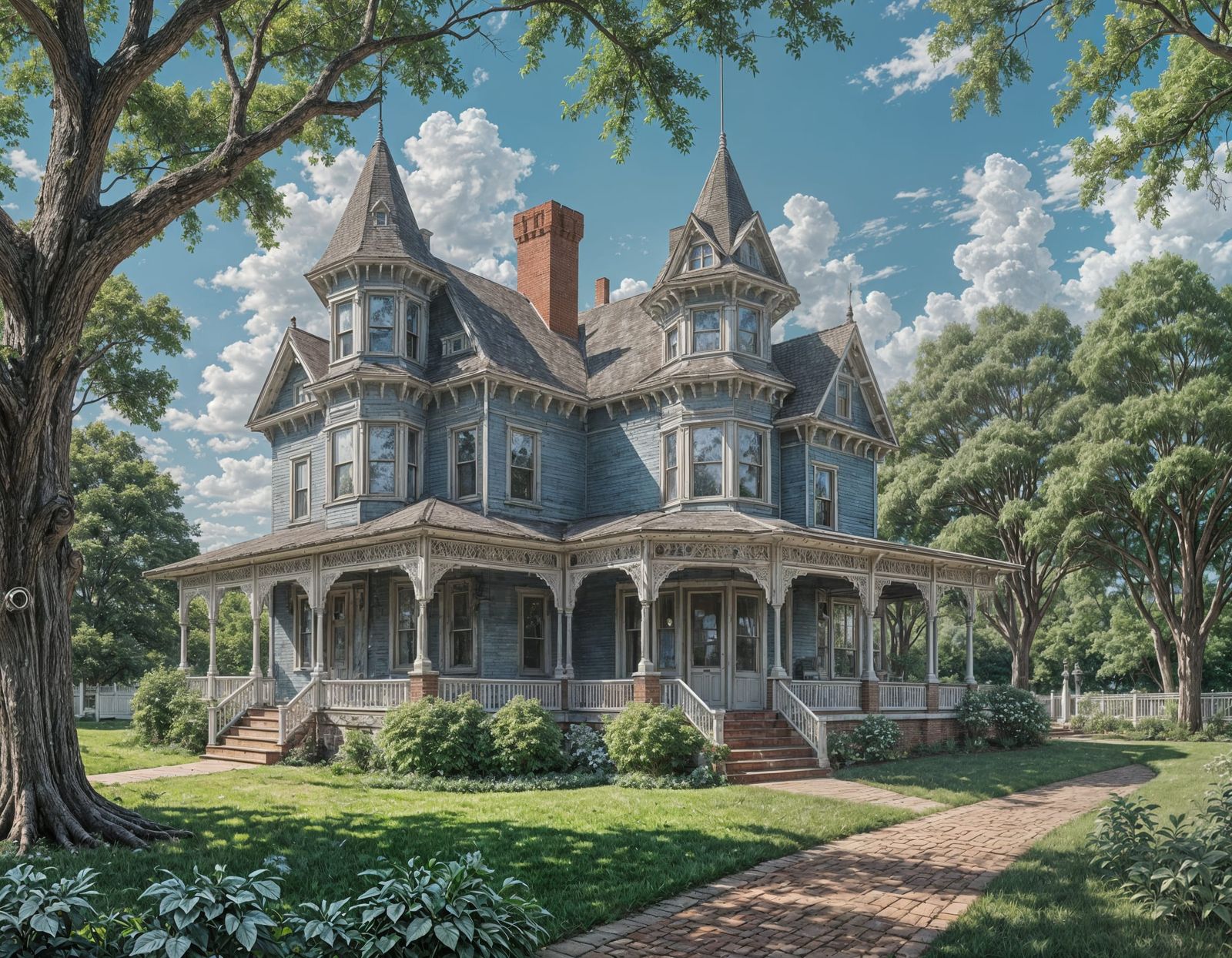Detailed Victorian Home with Turret: Matte Painting