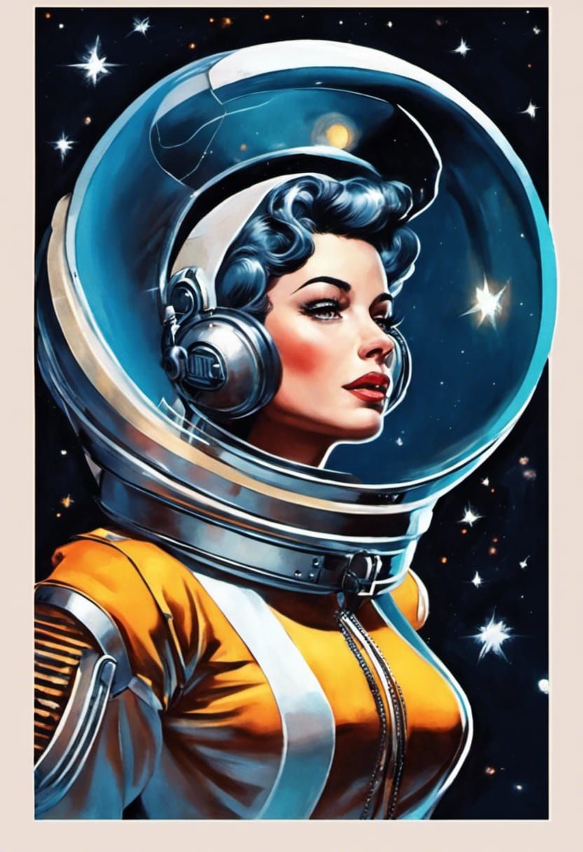 Betty Page in Retro Sci-Fi Spacesuit on Moon