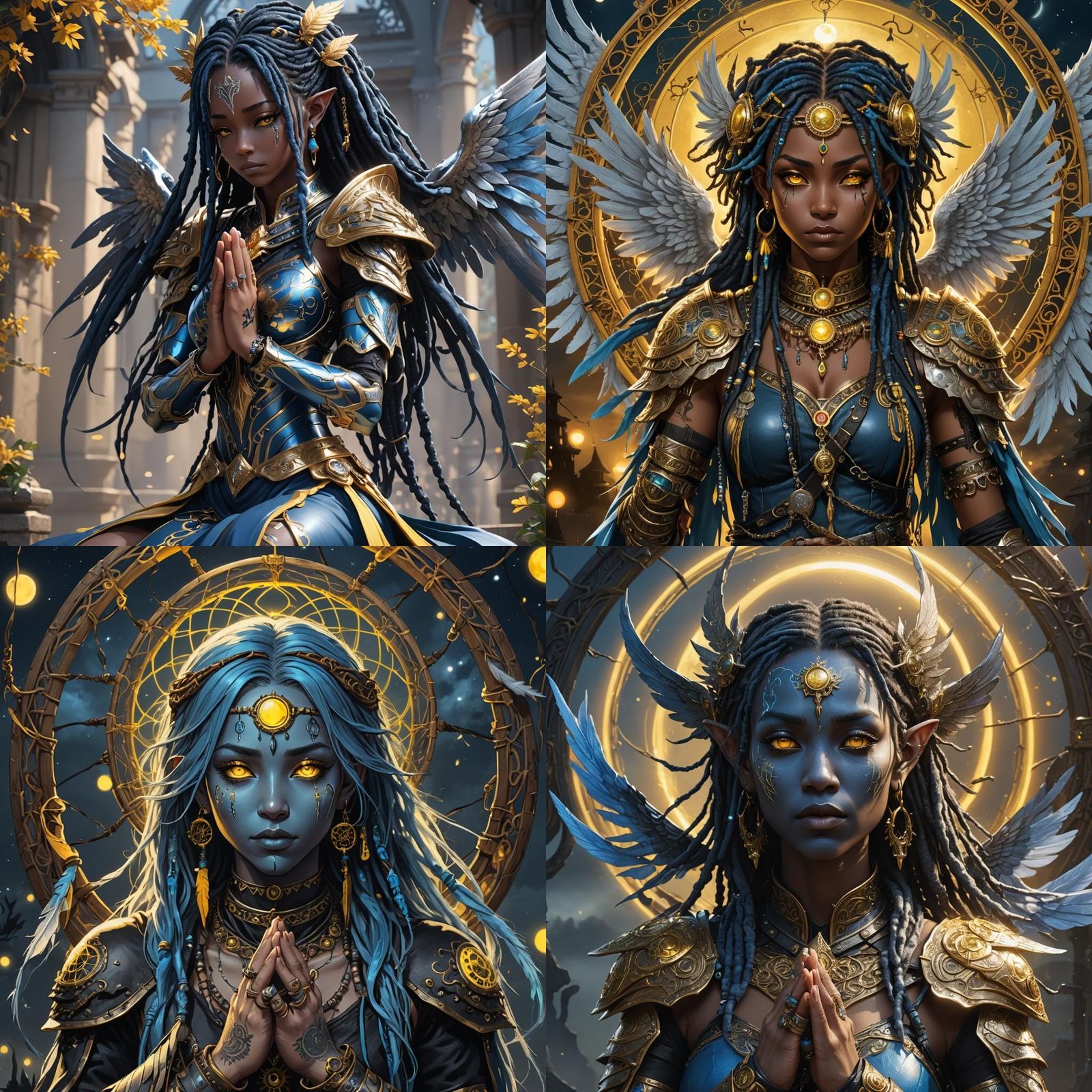 Mystical Blue Woman with Angel Wings in Anime Style