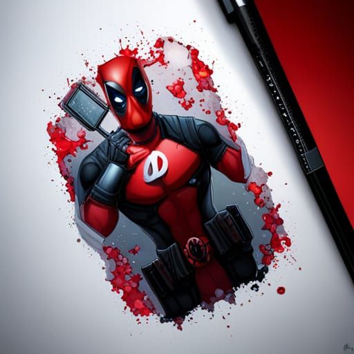 Deadpool Holding Apple in Comic Book Style