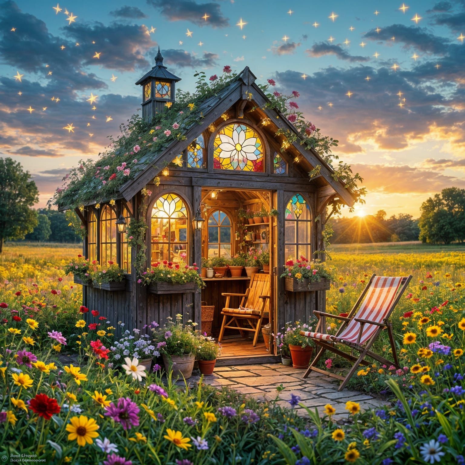 Magical Gardener's Shed at Golden Hour Sunset