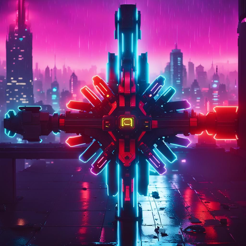 Cyberpunk Bounty Hunter in Rainy Neon Cityscape