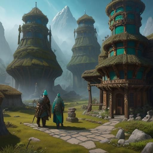 Gnome Artificer in Neolithic Village, Alan Lee-Inspired