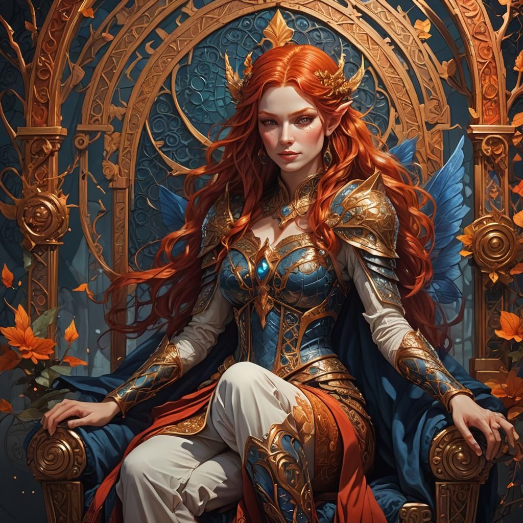 Red-Haired Fairy Warrior Queen on Throne