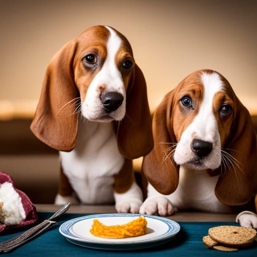 Basset Hound Puppies at the Dinner Table