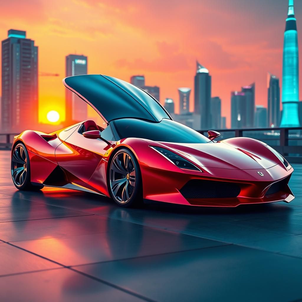 Futuristic Ferrari in Seoul Sunset: Concept Art