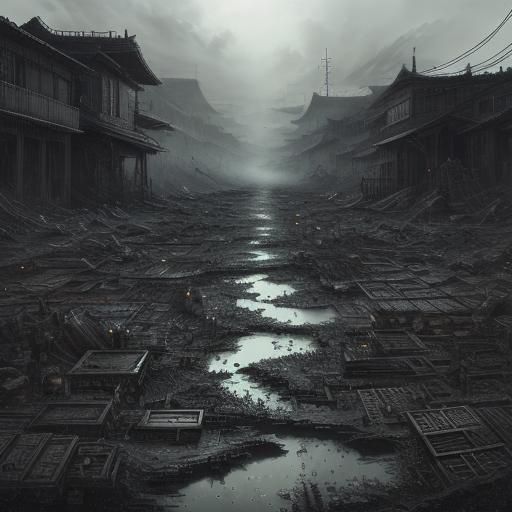 Hyperrealistic Toxic Wasteland Zen Ink Drawing