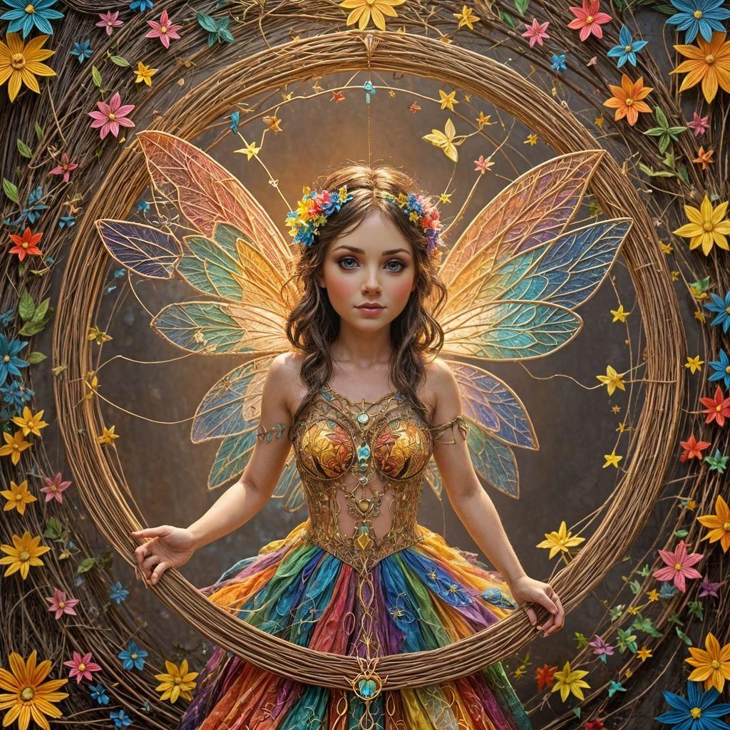 Colorful Fairy Image in String Art Style