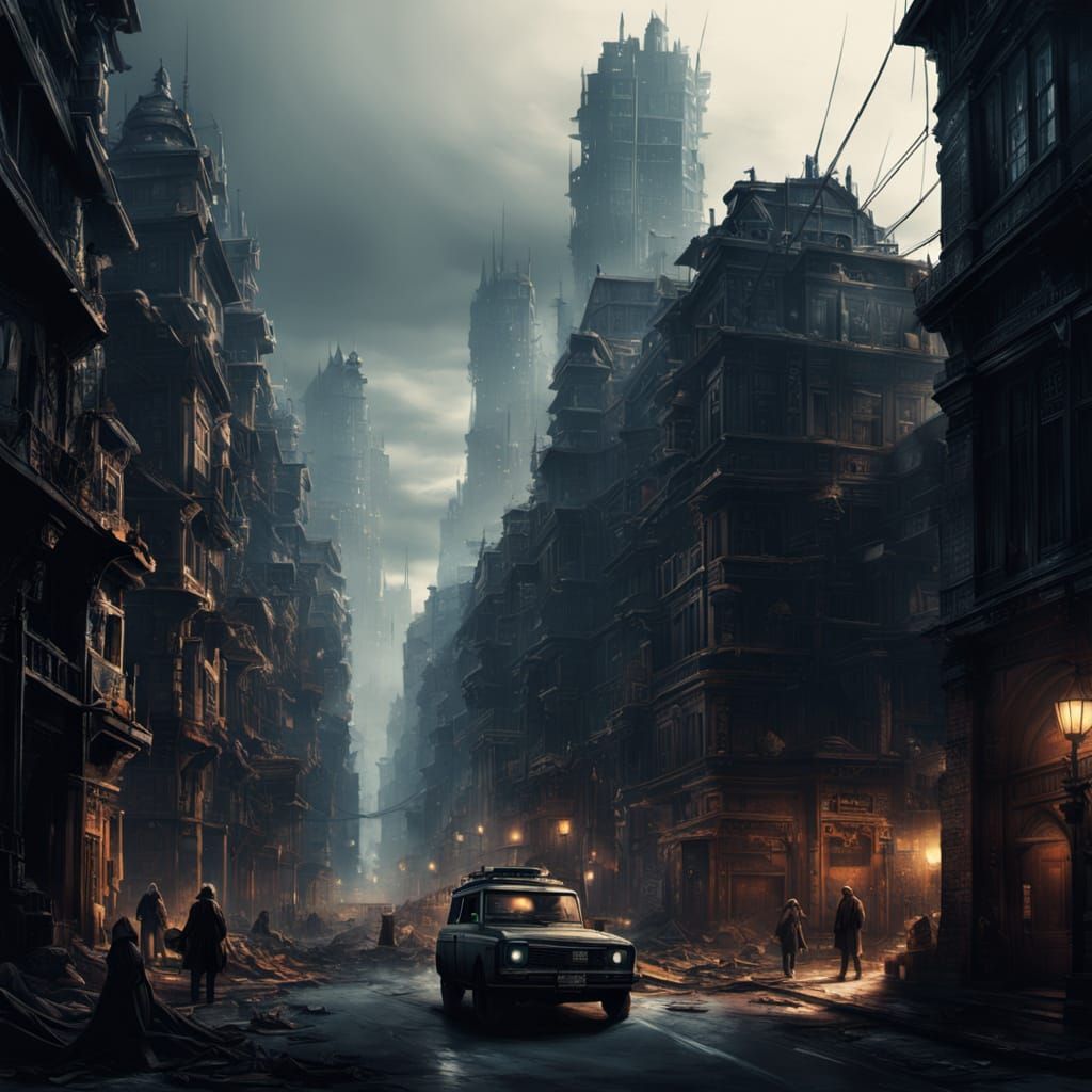 Epic Cityscape Under Ash: Digital Matte Painting