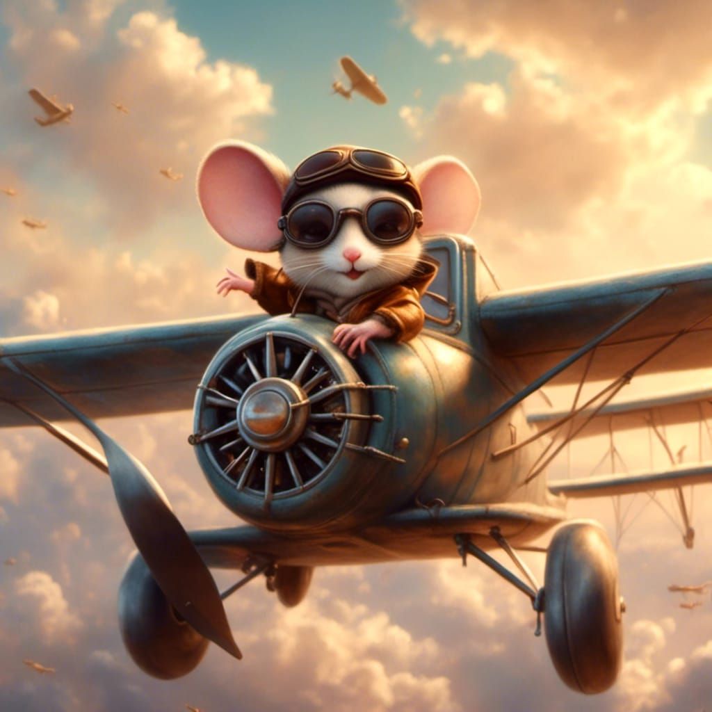 Mouse Aviator Flying a Plane in 1930s Style