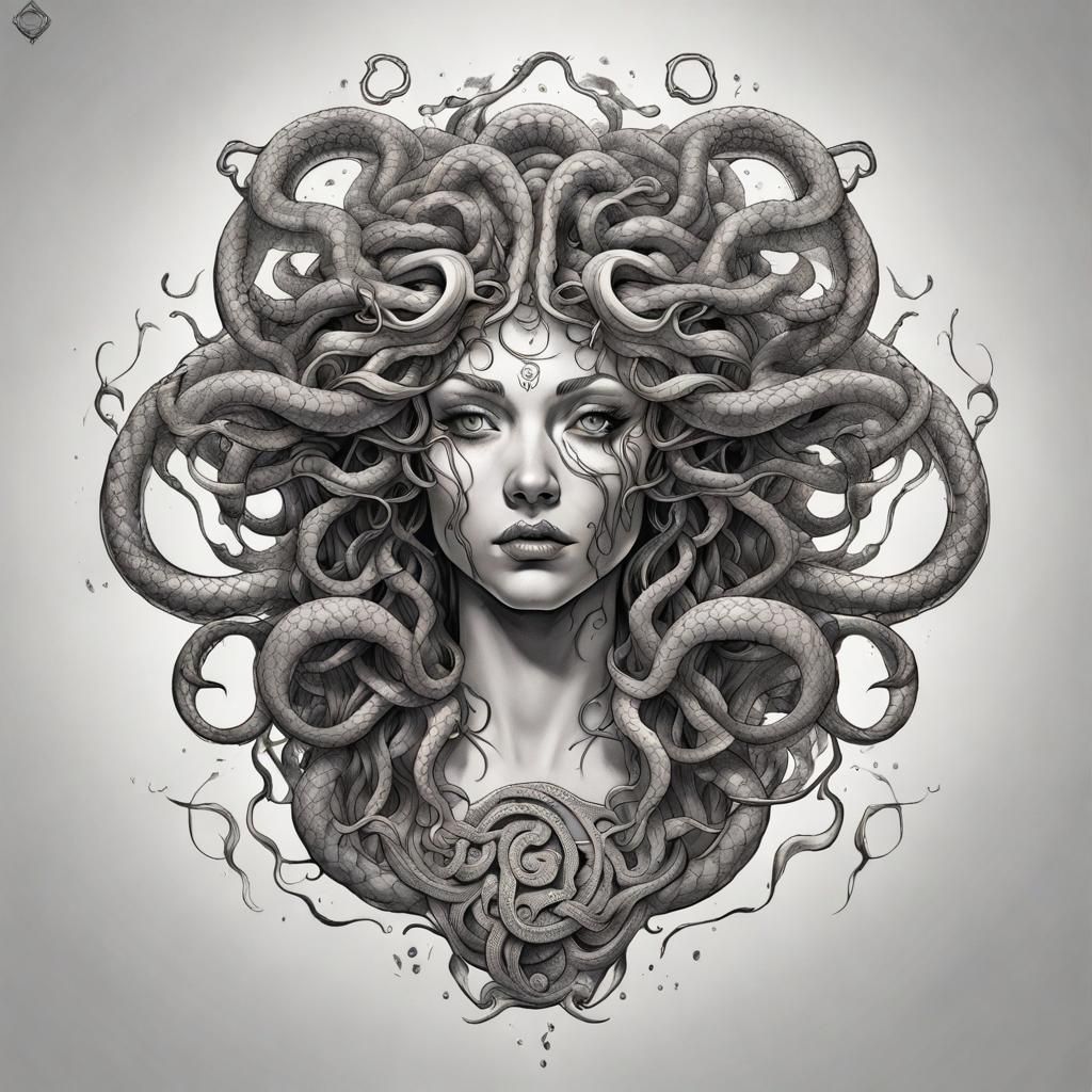 Medusa Tattoo Line Art: Detailed Fantasy Concept