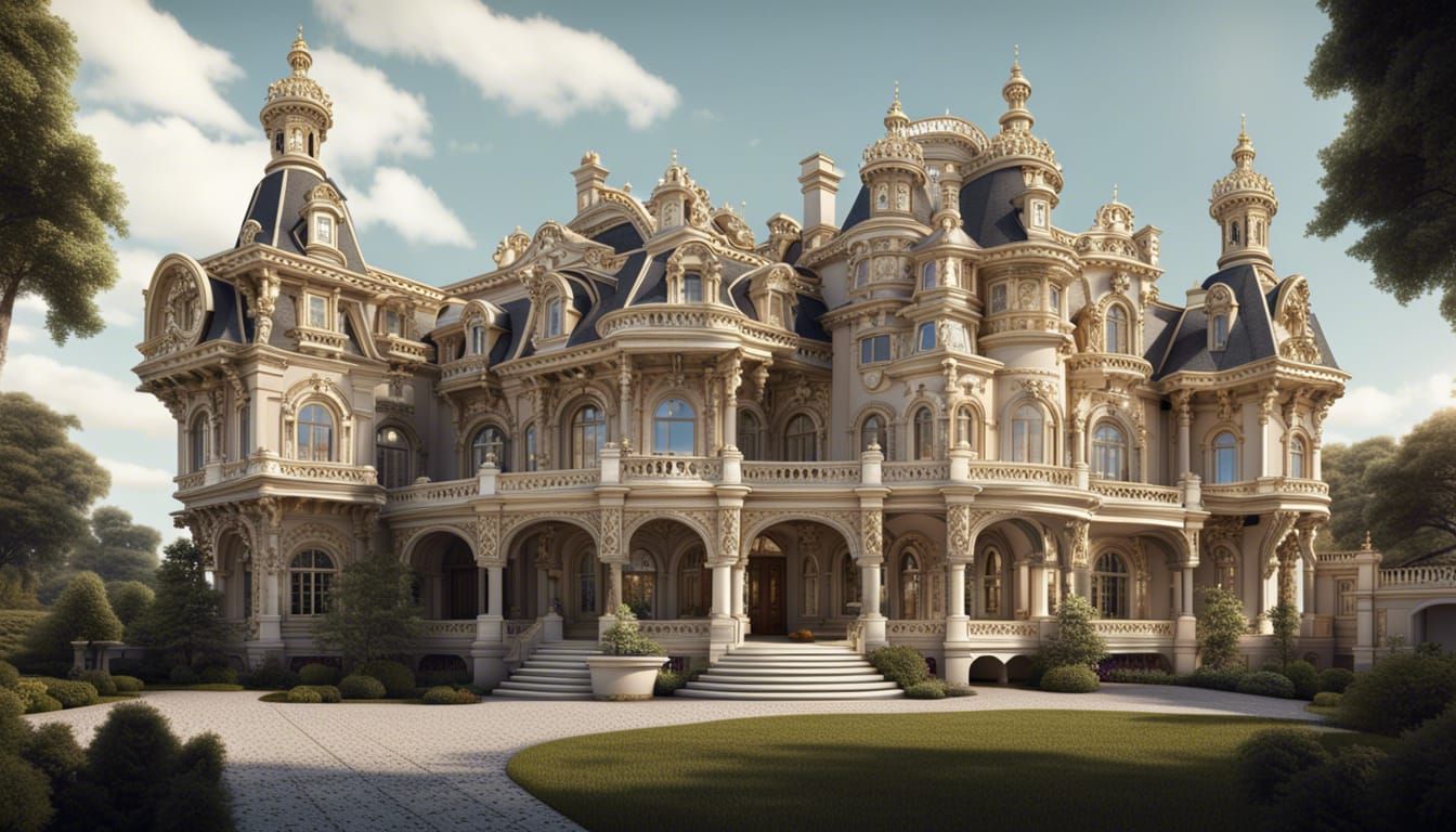 Tacky Baroque McMansion in Photorealistic Detail
