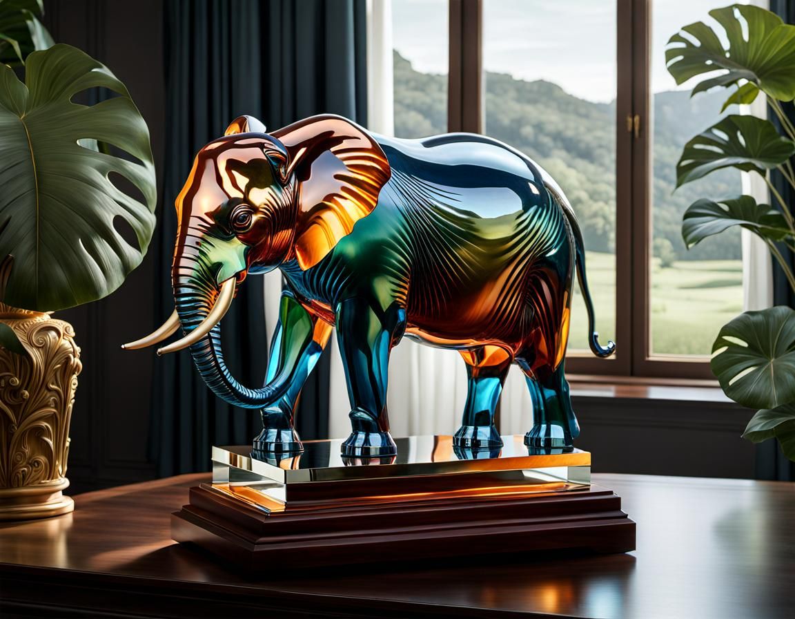 Colorful Crystal Elephant Sculpture, 3D Rendered