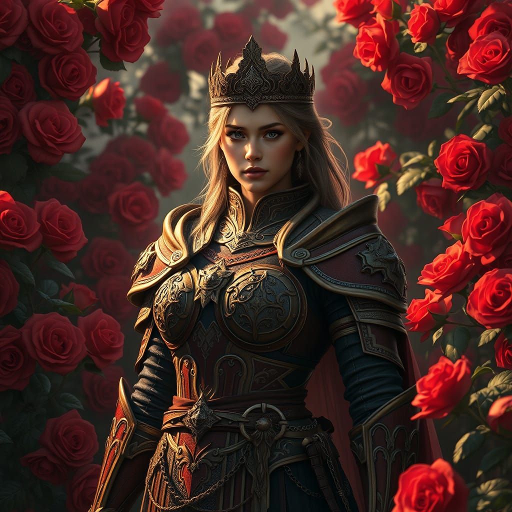 Regal Warrior in Crimson Rose Garden