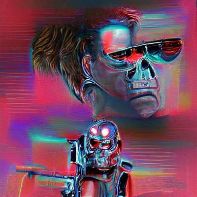 Futuristic Cyborg Skull in a Dystopian Setting