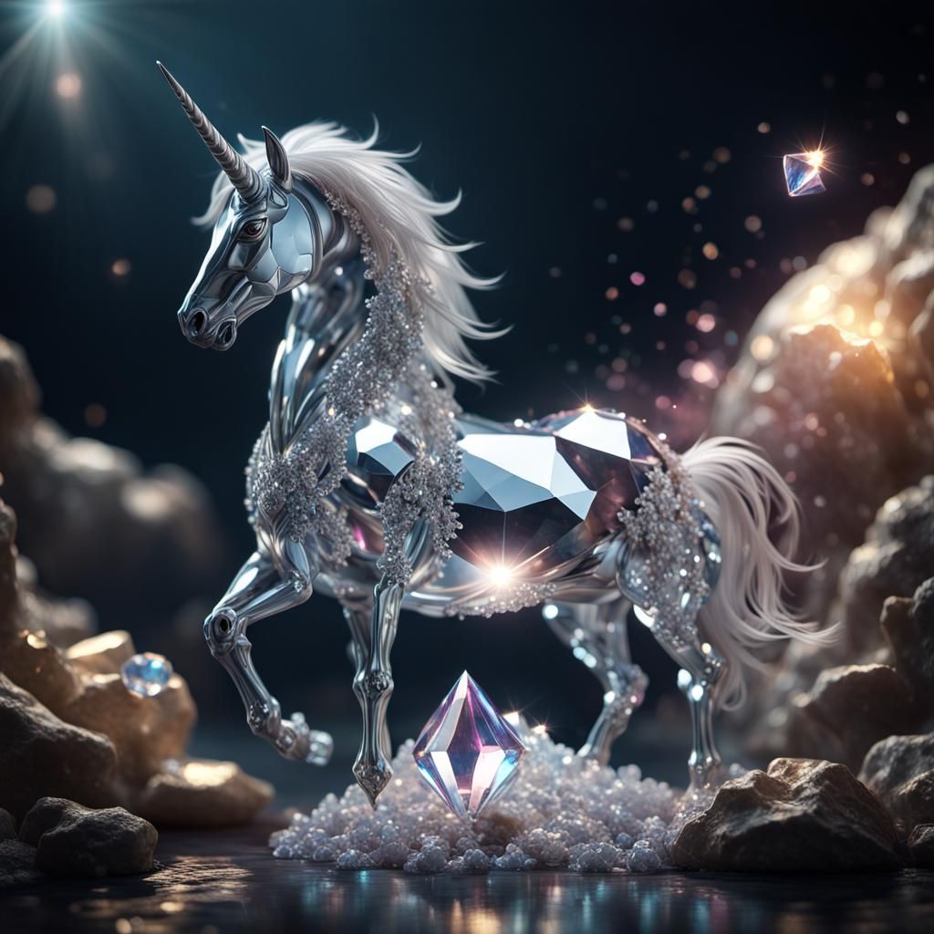 Diamond Unicorn Crystal Render in CGI Diaroma
