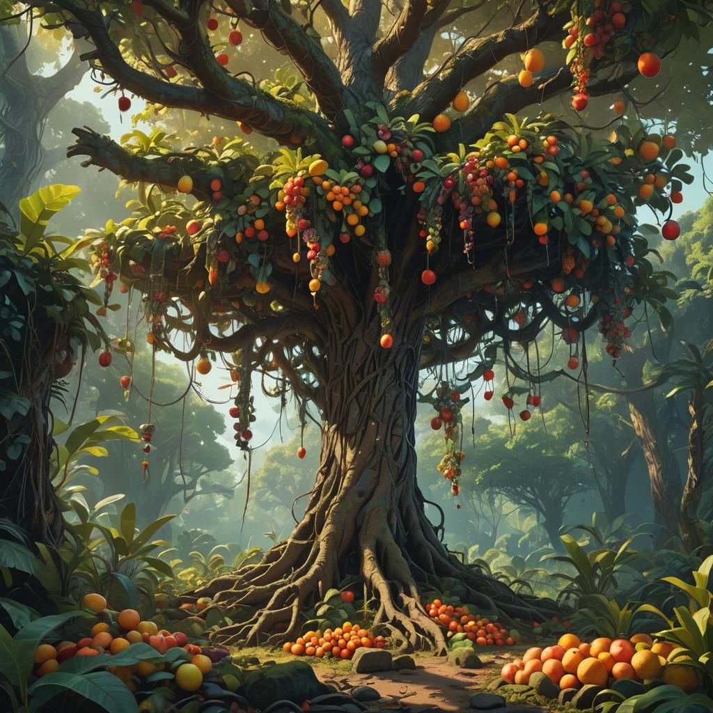 Exotic Fruit Tree in Lush Jungle Concept Art