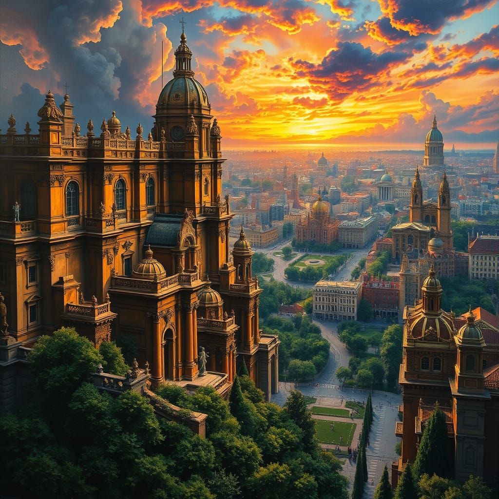 Baroque Cityscape Sunrise Masterpiece