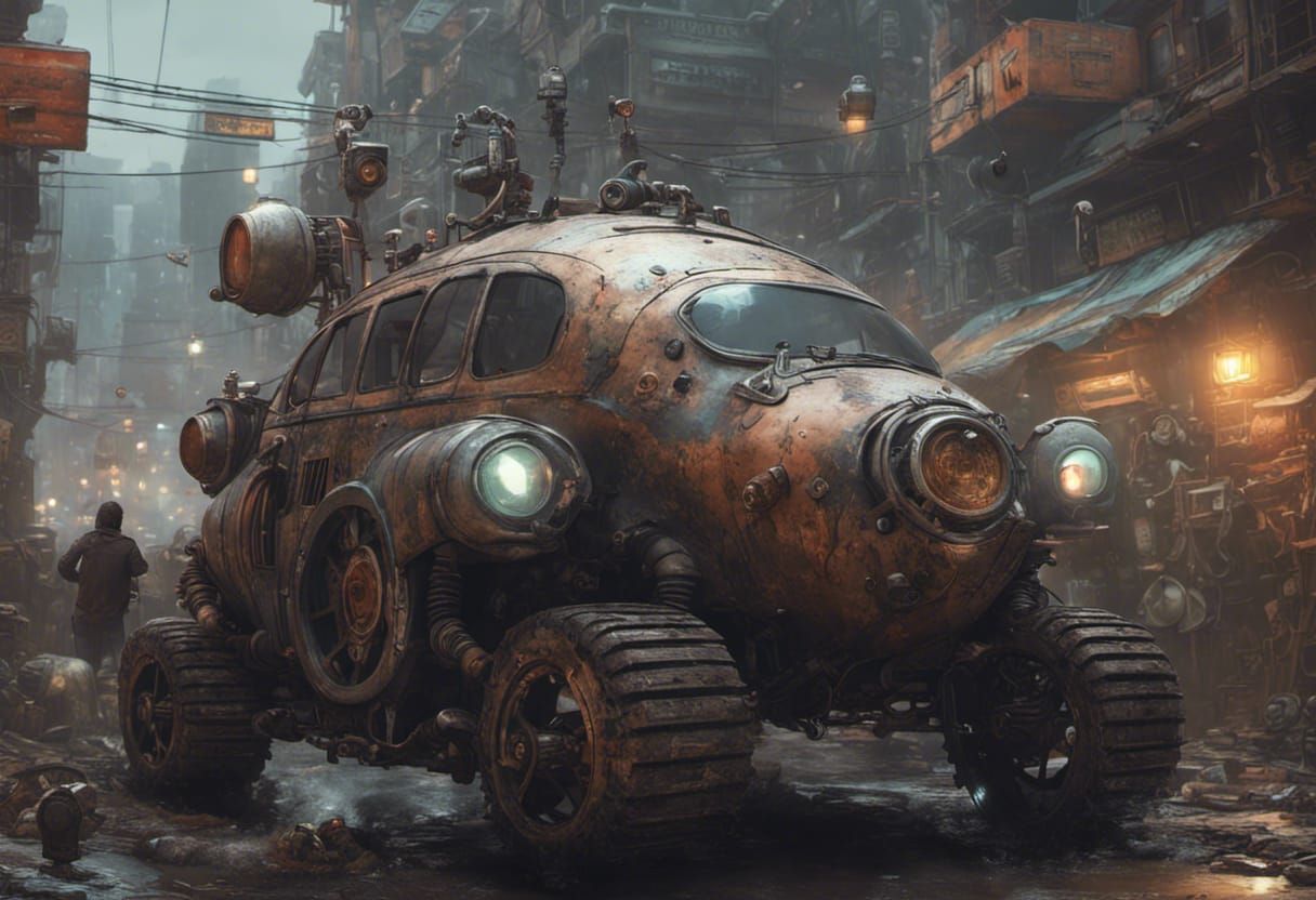 Cyberpunk Car Bouncing Through Alien Wonderland
