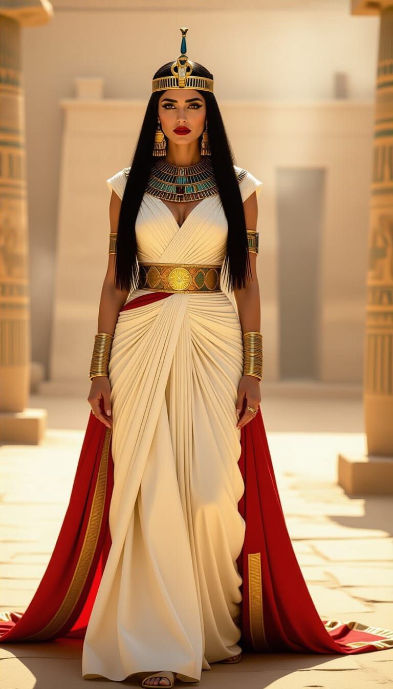 Egyptian Goddess in Opulent Golden Attire
