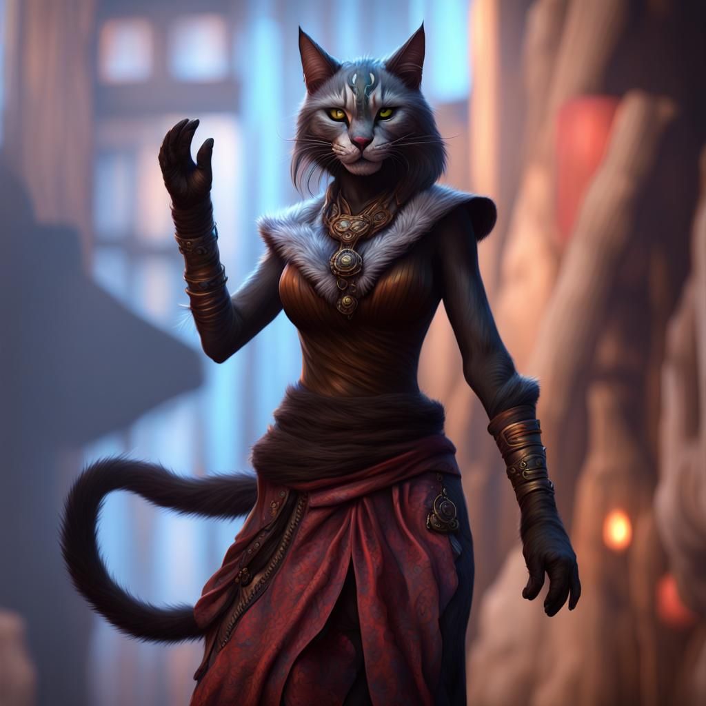 Lively Tabaxi Woman in Dark Fantasy Style