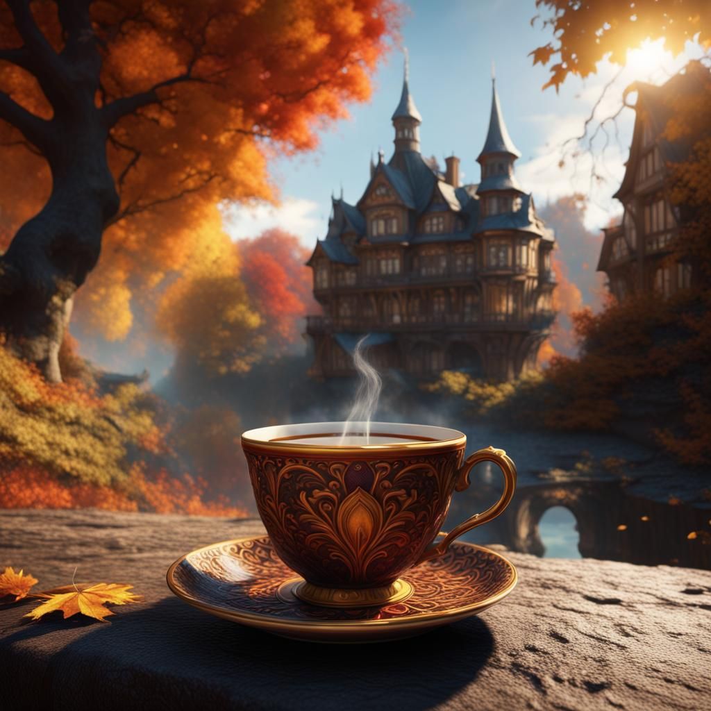 Autumnal Coffee Break in Detailed Matte Painting