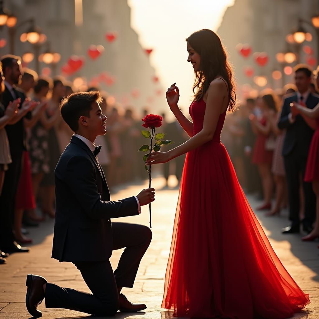 Boy Proposes to Girl with Rose on Valentine's Day