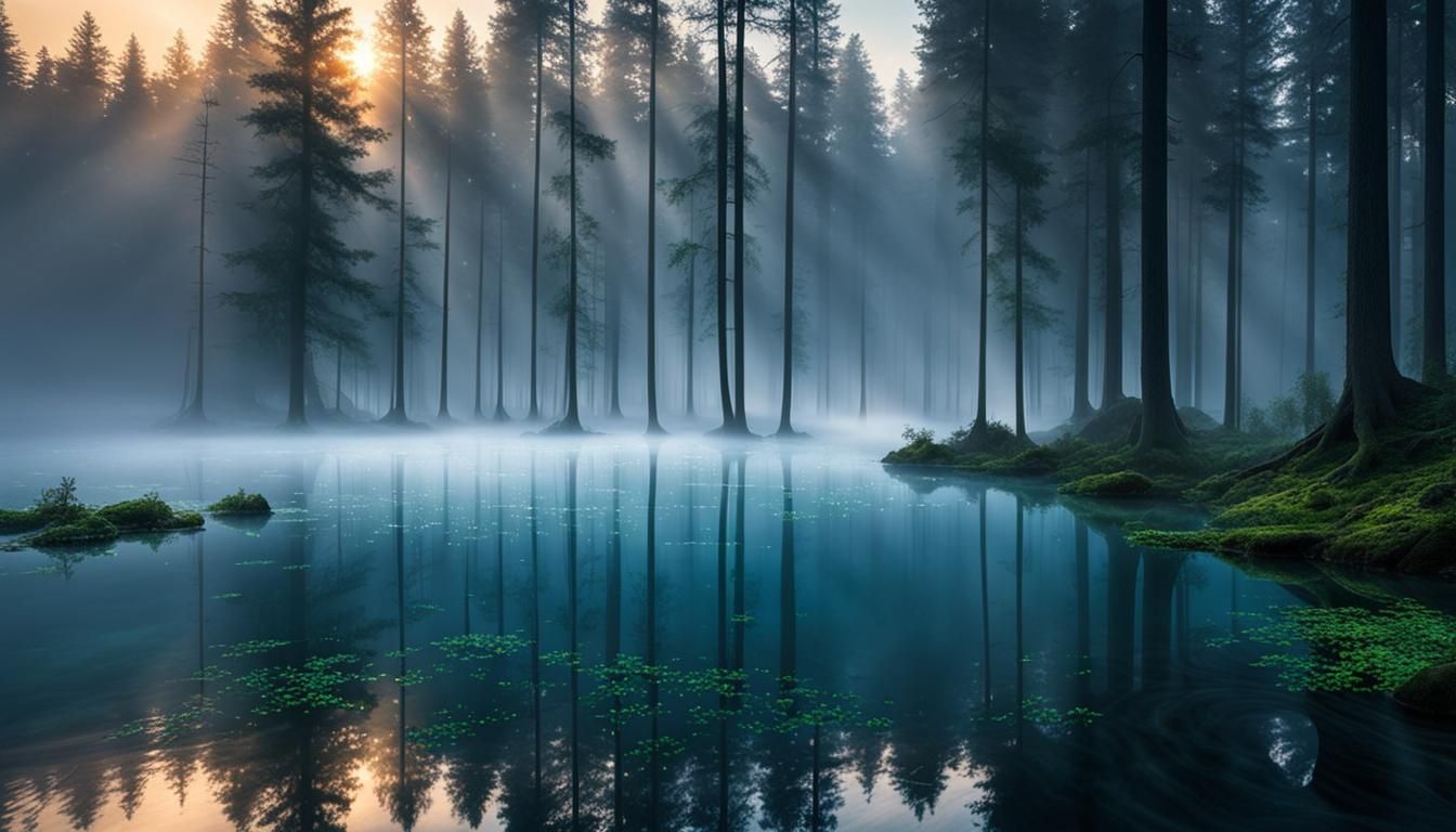 Mystical Forest: Sunrise Above Morning Mist