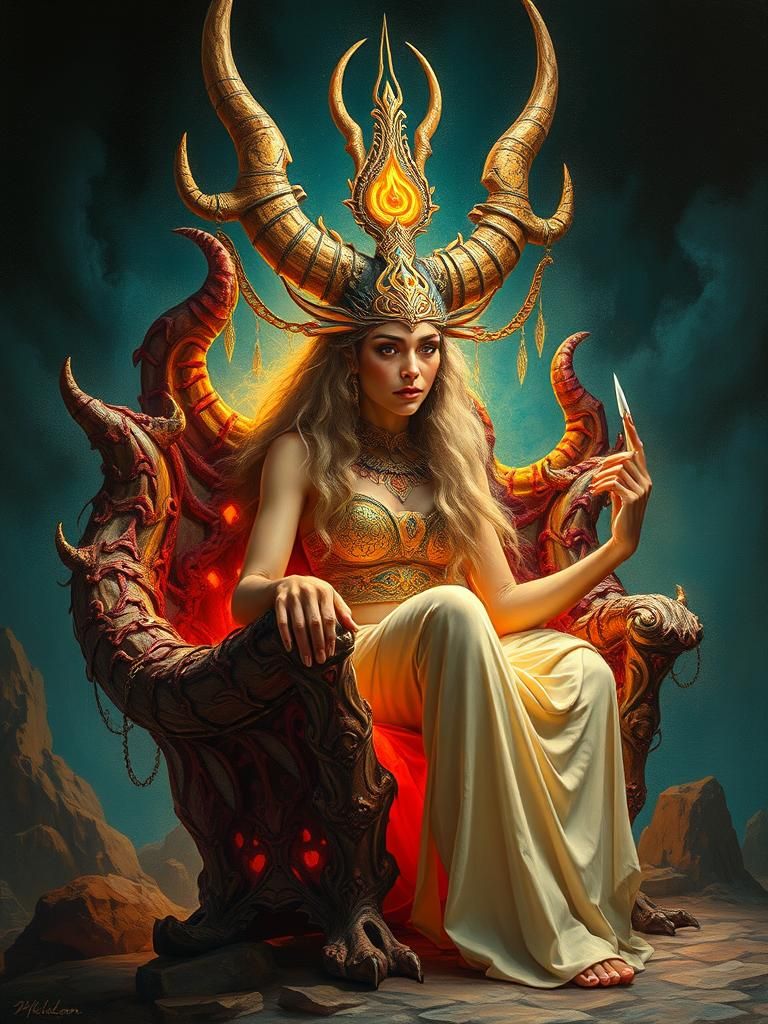 Utuk'ku Norn Queen on Dragonbone Chair, Impasto Fantasy