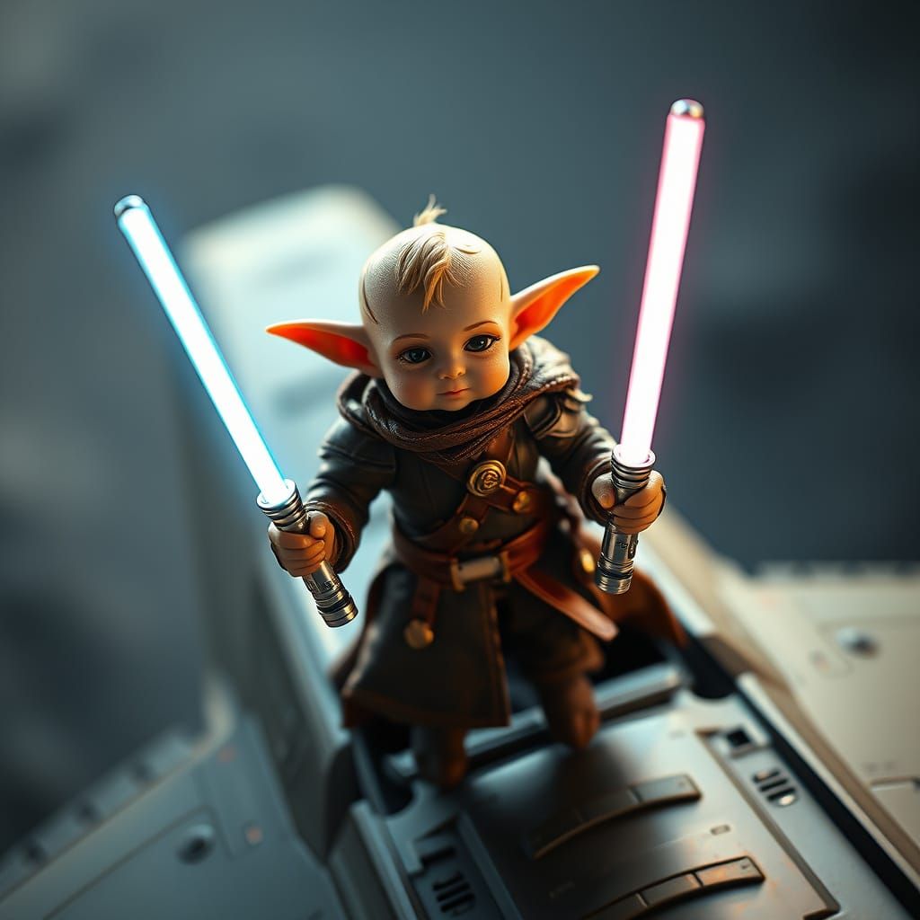 Elegant Elf Warrior in Cosmic Starship