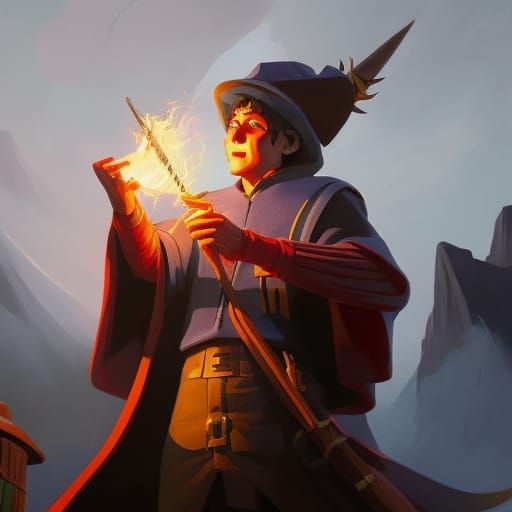 Cartoon Wizard Casting a Spell