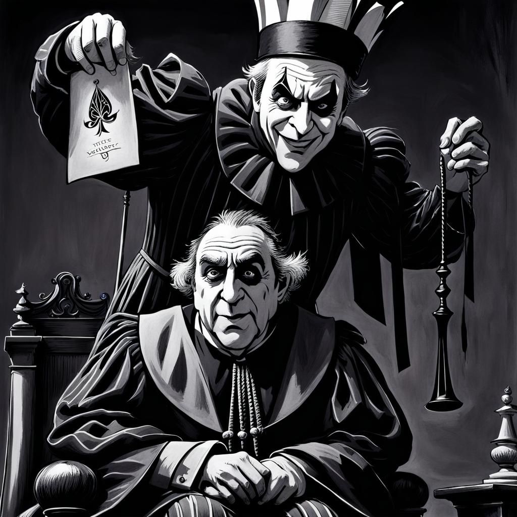 Jester and Judge: Dark Fantasy Illustration