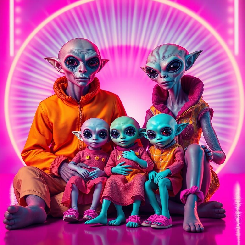 Intergalactic Family Portrait in Neon Style