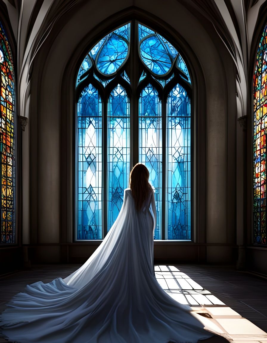 Spooky Ghost in Castle with Stained Glass