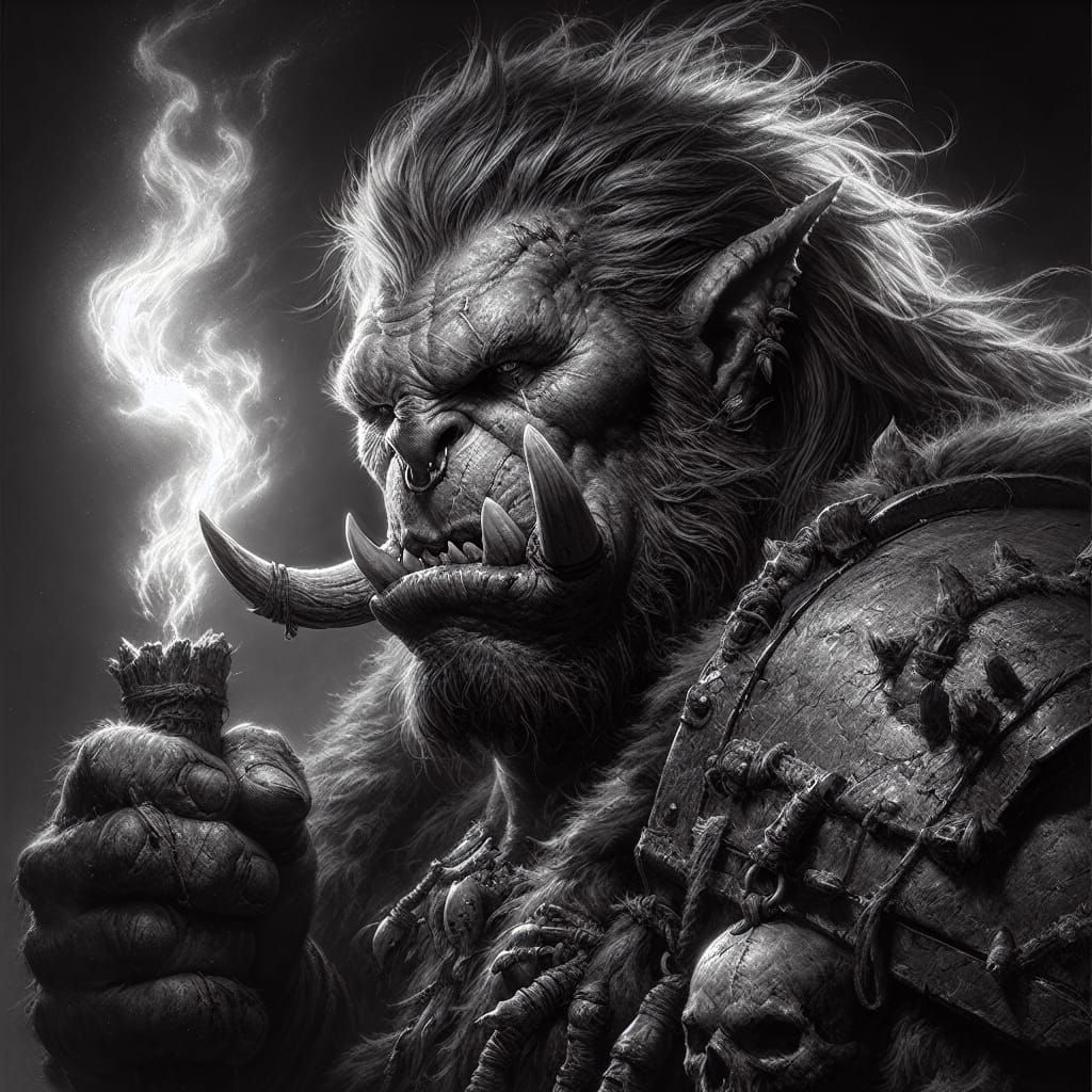 Monochrome Orc Warrior Portrait in Forest