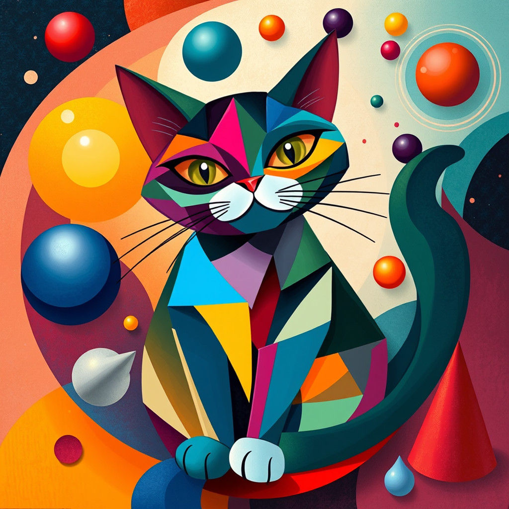 Abstract Cubist Cat in Vibrant Geometric Shapes