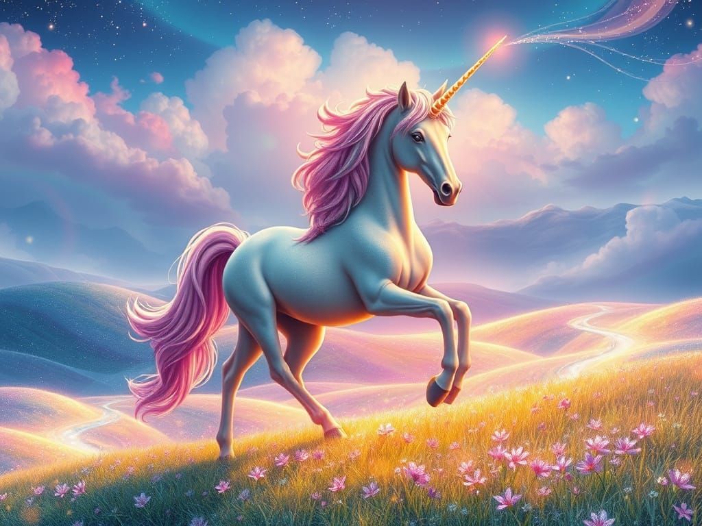 Dreamlike Unicorn in a Shimmering, Iridescent Realm