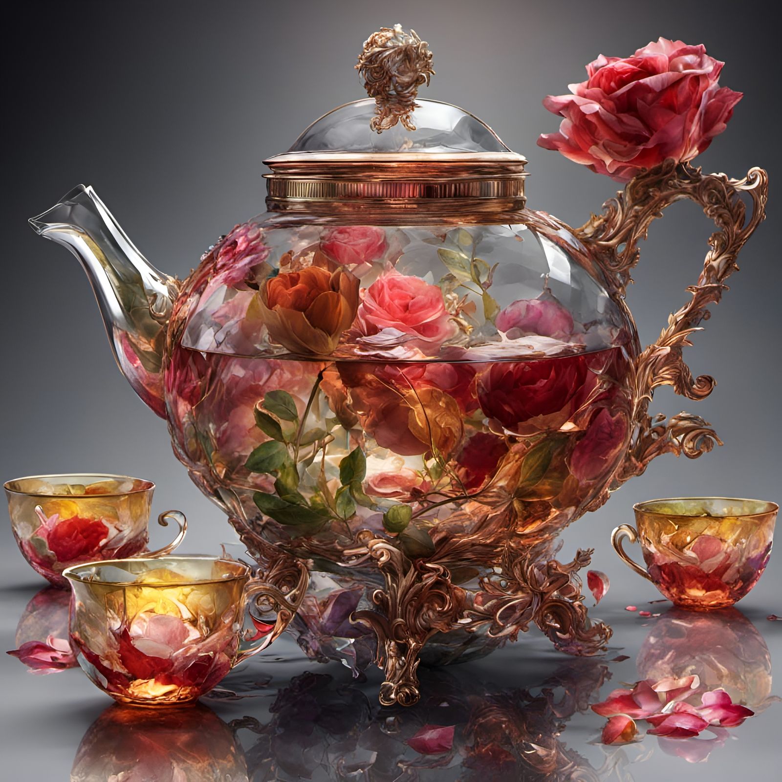 Crystal Rose Tea Service in Alcohol Ink Style