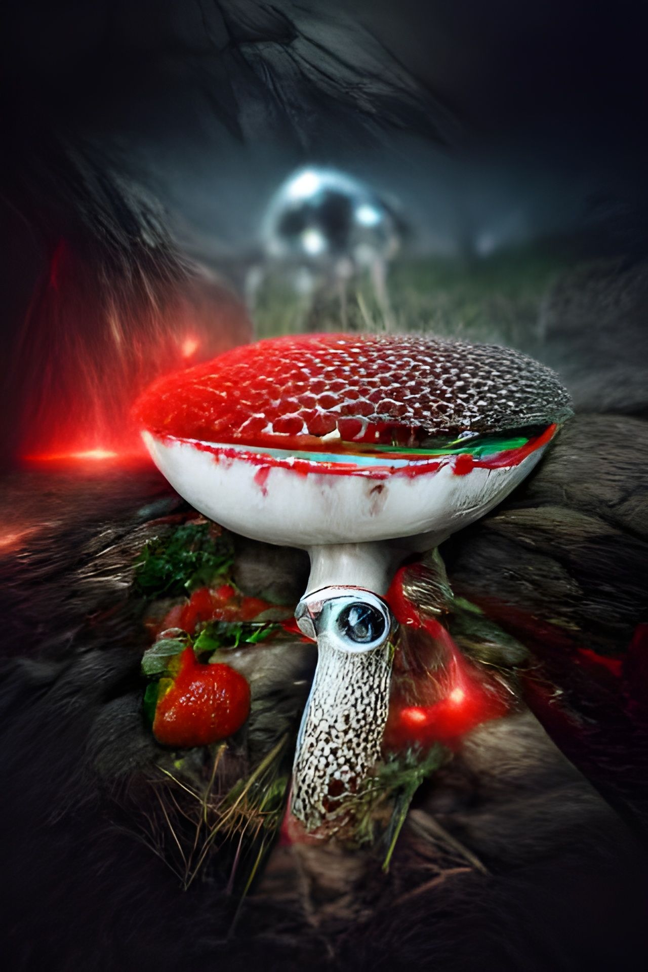 Surreal Mushroom Covered in Eyes: 8K 3D Art
