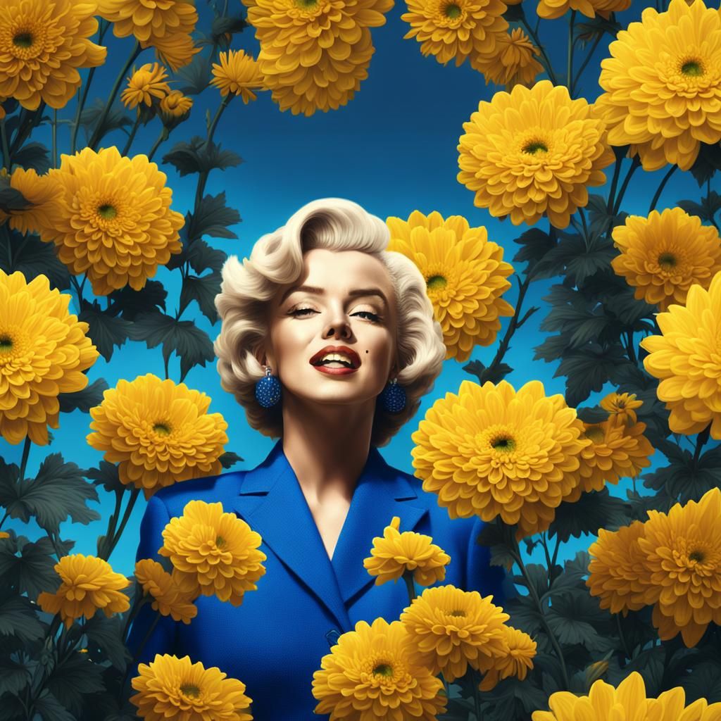 Marilyn Monroe in Adidas Suit with Chrysanthemums