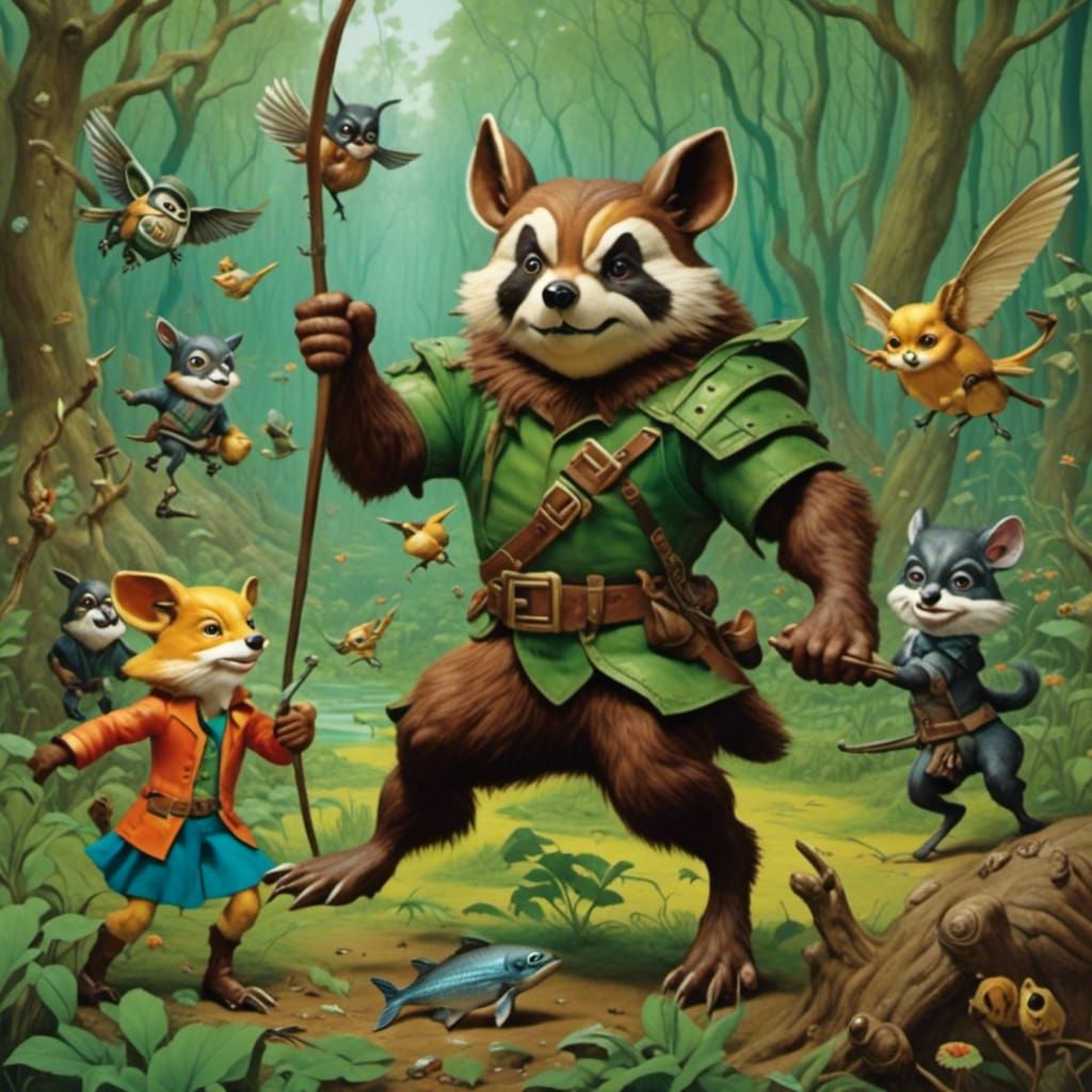 Wolverine as Robin Hood in Woodcut Style