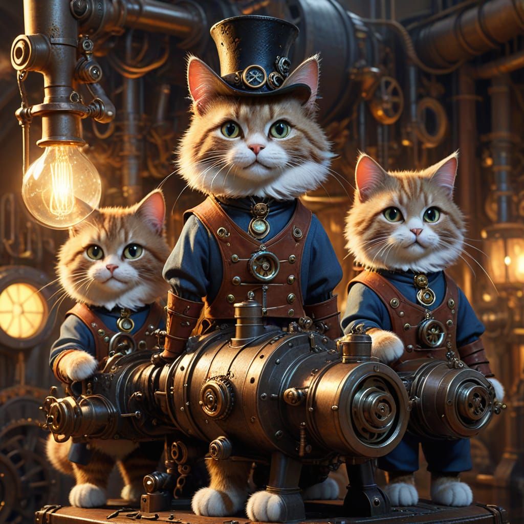 Steampunk Musketeer Cats with Expressive Eyes
