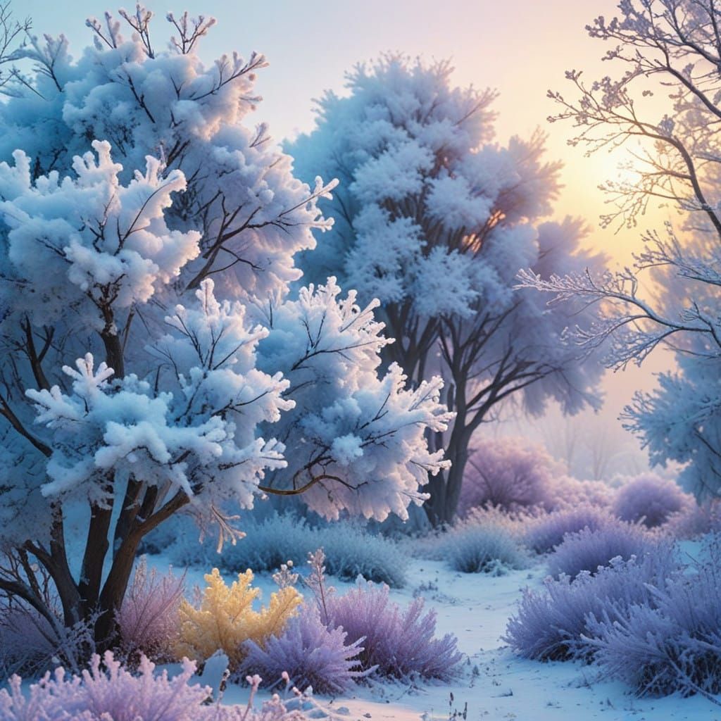 Surreal Winter Wonderland in Soft Pastel Hues